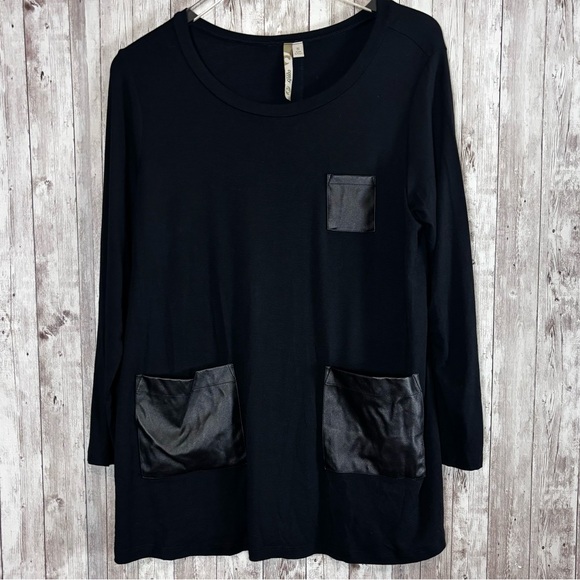 Comfy USA Tops - Comfy USA Black Modal Faux Leather Tunic